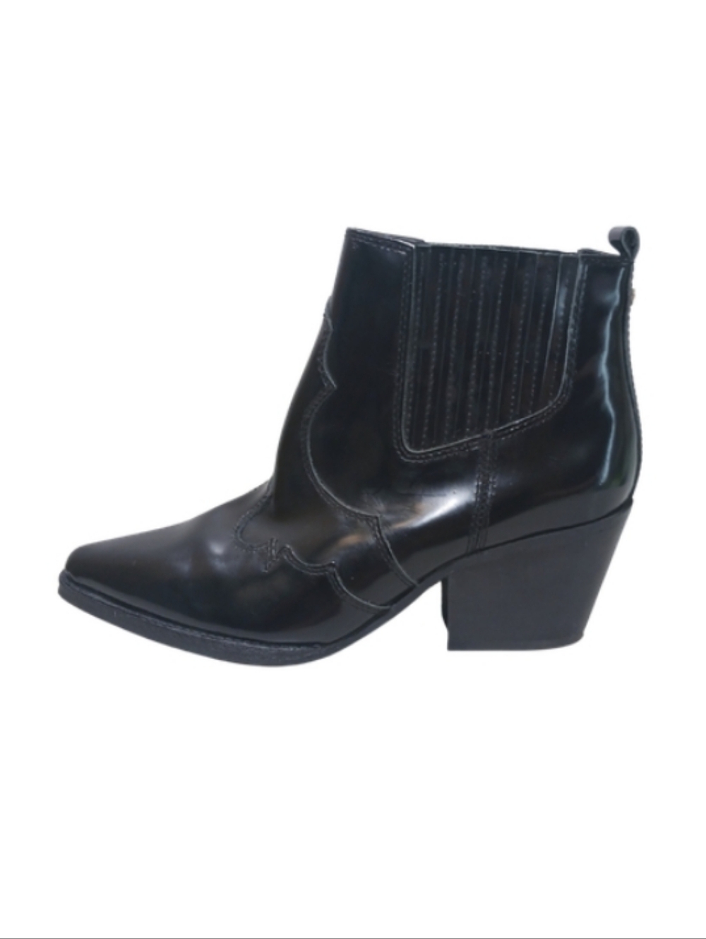 Sam Edelman Booties Women's 6 Black Leather Chelsea Pull-on Western Ankle Boots